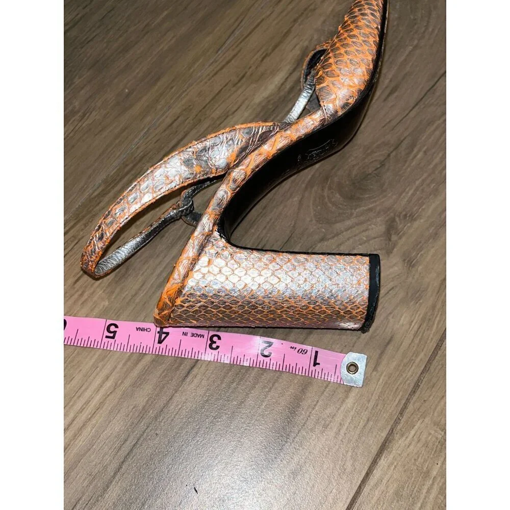 Richard Tyler Orange Snake Print Block Heel Sandals With Transparent Straps - Wo